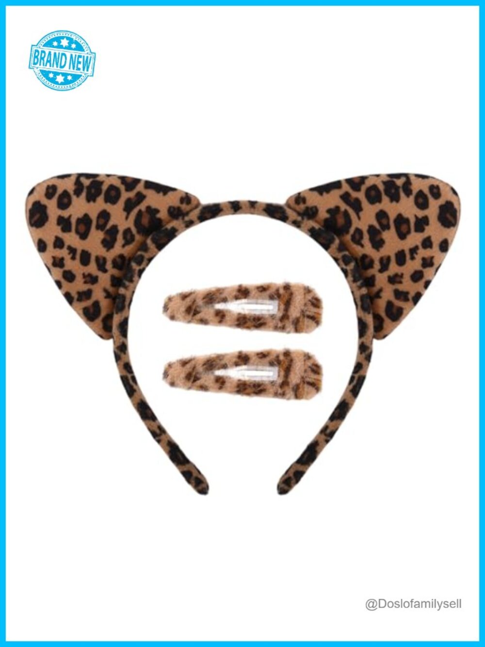 Plush Leopard Cat Ear Headband & Snap Hair Clips Set
